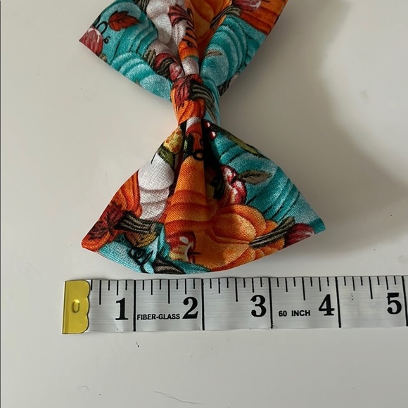 Orange and Blue Hair Bow with Autumnal Print - Picture 4 of 4